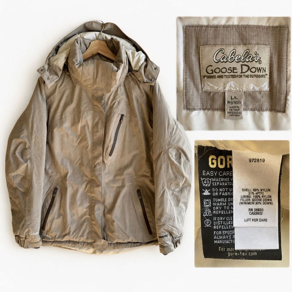 Cabela's Gore-Tex Premium Goose Down Jacket Hoodie Parka Tan Women’s Large